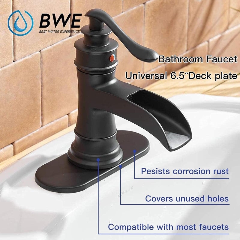 BWE 6.5 Inch Bathroom Vanity Sink Faucet 4" Hole Cover Deck Plate Escutcheon Black Matte - Image 2